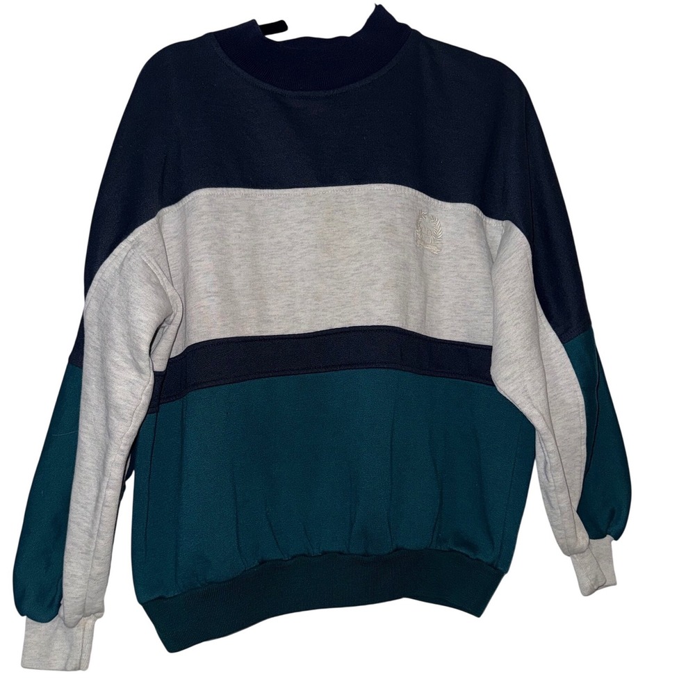 Christian Dior Monsieur Vintage Colorblock Sweatshirt‎ Navy Grey Teal Mens M